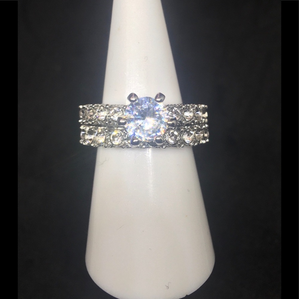 Engagement Ring W/ Diamonds 2 Pieces Almost A 4Kt Ring W/A Band Sterling Silver